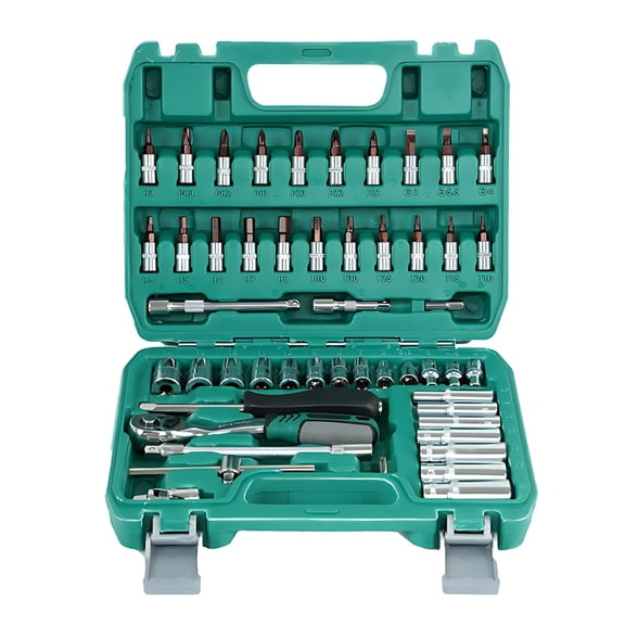 53 Pcs 72-Tooth Ratchet Wrench Set, Chrome Vanadium Steel Auto Repairing Tool Kit with Metric Socket, Anti-Slip Handle, and Extension Bar in Portable Toolbox