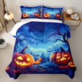 thumbnail image 2 of Homewish Magical Halloween Pumpkin Twin Quilt Set,Bat Night Sky Print Twin Coverlet Set,Deep Blue Orange,2-Piece, 2 of 7