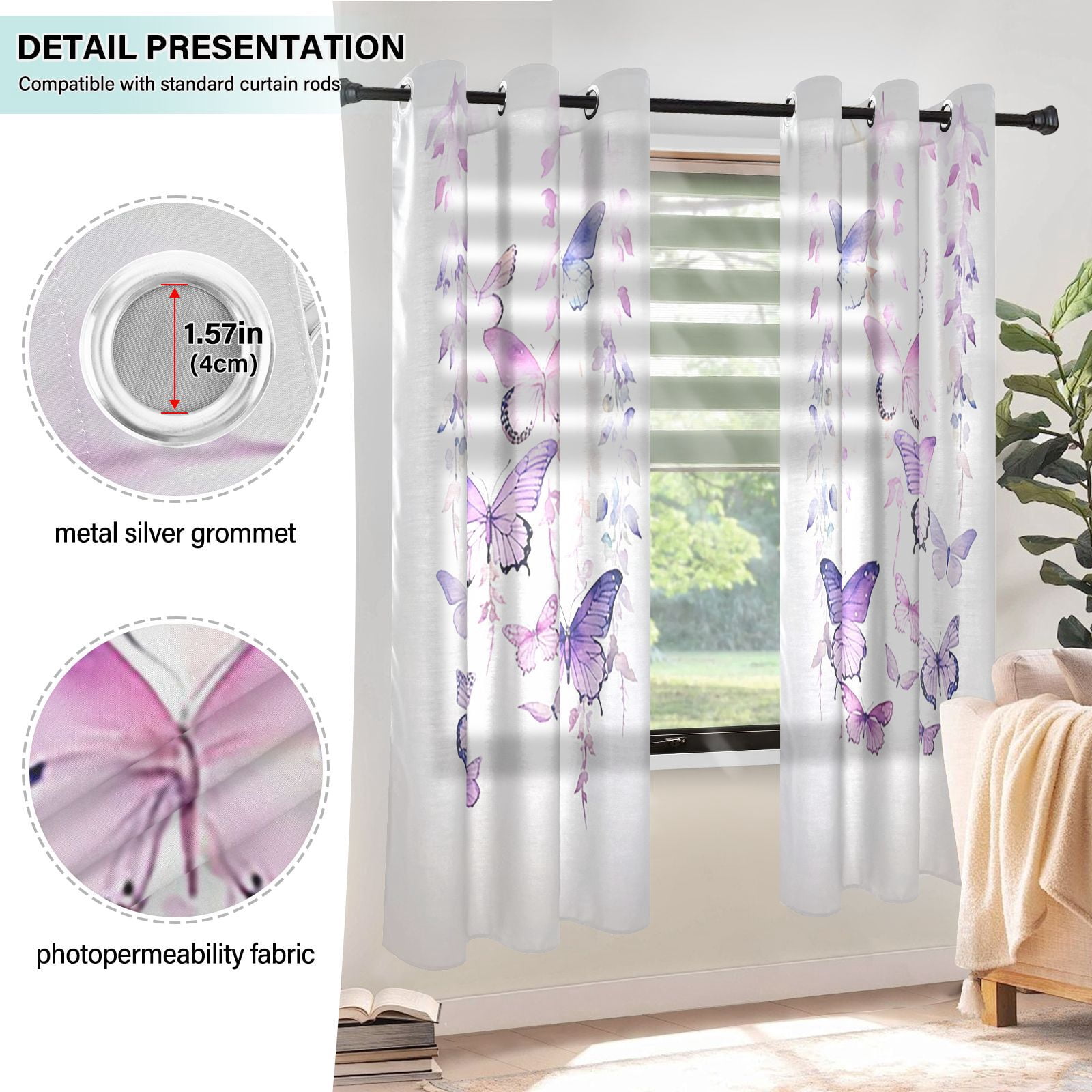 Butterflies Flowers Floral Blackout Curtains Thermal Insulation 63 inch Grommet for Bedroom Living Room Bathroom Kitchen Windows 2 Pack