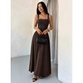 thumbnail image 7 of Petite Womens Coffee Brown Solid Square Neck Flared Maxi Dress For Spring Summer, 7 of 7