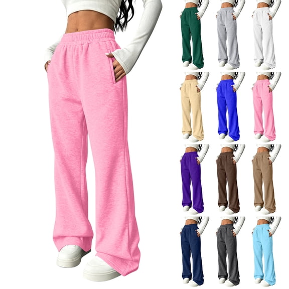 Dwellite Wide Leg Sweatpants Women 2026 Fashion Workout Casual Baggy Pants High Waist with Pockets Light pink L