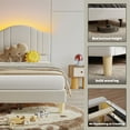 thumbnail image 6 of Pinmoco Twin Upholstered Bed Frame with Adjustable Arc-shaped Headboard, LED Platform Bed, Fabric Beige, 6 of 10