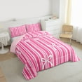 thumbnail image 3 of jejeloiu Kawaii Cartoon Bow Twin Comforter Sets,Pink Striped Print Bedding Set For Girl Kids Reversible 2pcs, 3 of 8