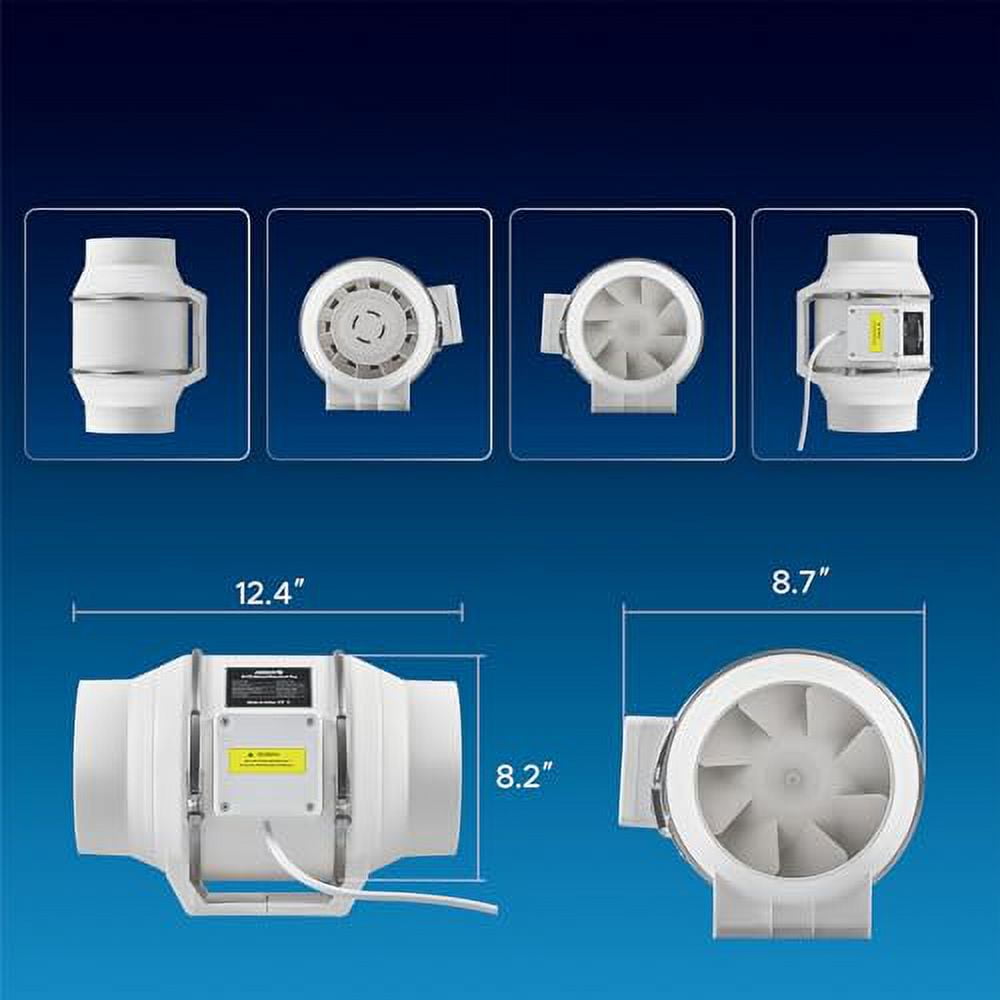 OMTech 5.67” Inline Duct Fan, 318 cfm Ventilation Exhaust Fan with Quiet 75W AC Motor, Low Noise Duct Booster Fan for Grow Tents Homes Workshops Cooling