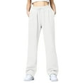 thumbnail image 4 of Baqcunre Autumn And Winter Solid Color Sports Pants Casual Loose Drawstring Pockets Wide Straight Pants Pants For Women Casual Pants For Women Sweatpants Women,Women'S Pants,Color White,Size M, 4 of 9