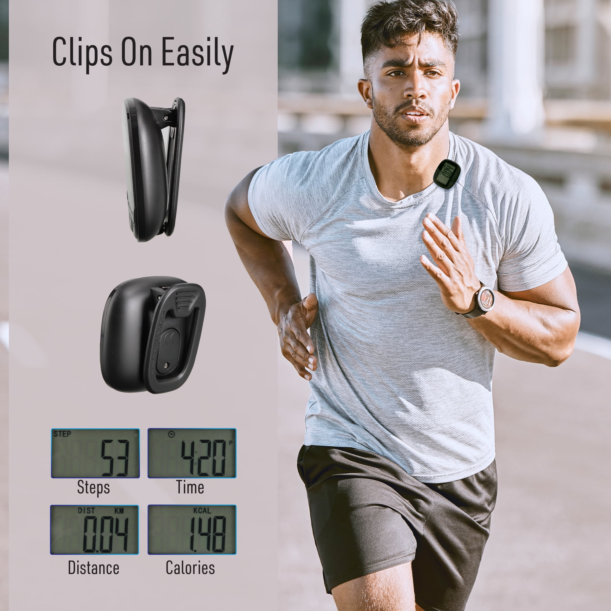 Xtreme Fit Clip-on Pedometer with Distance, Calories, and Time Tracking - Includes Battery - Black