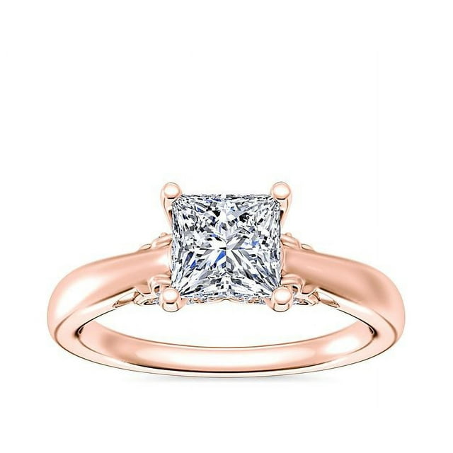 1.20 Carat Excellent Princess Shape Genuine Diamond Latest Design Solitaire Engagement Ring for Ladies Solid 18K Rose Gold Size 7.5