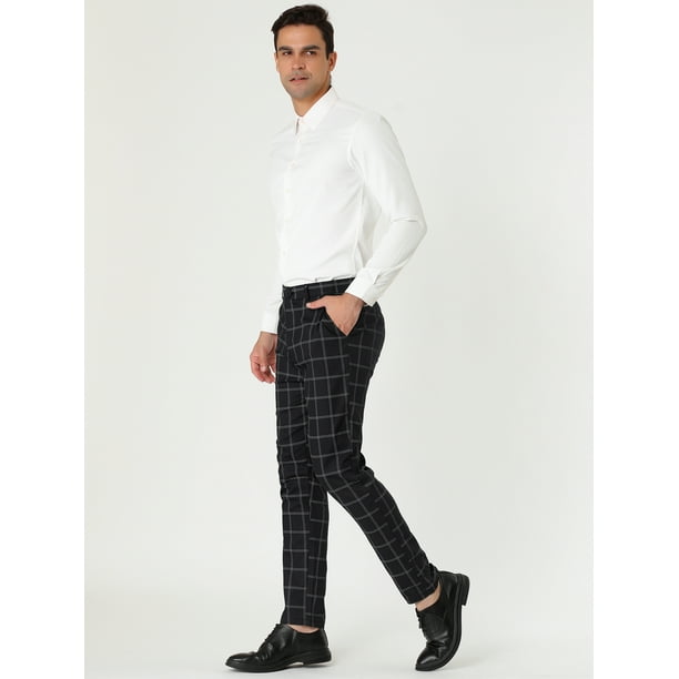 Pantalones de negocios con frente plano y corte slim a cuadros de Color Negro para Hombre L Lars Amadeus Pantalones