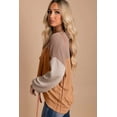 thumbnail image 4 of Women's Khaki Color Block Long Sleeve Ribbed Loose Top, 4 of 5