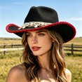 thumbnail image 2 of XIAOCHA Womens Solid Cowboy Hat Shell Bead Trimming Outdoor Farm Wide Brim Western Hat,Black, 2 of 4