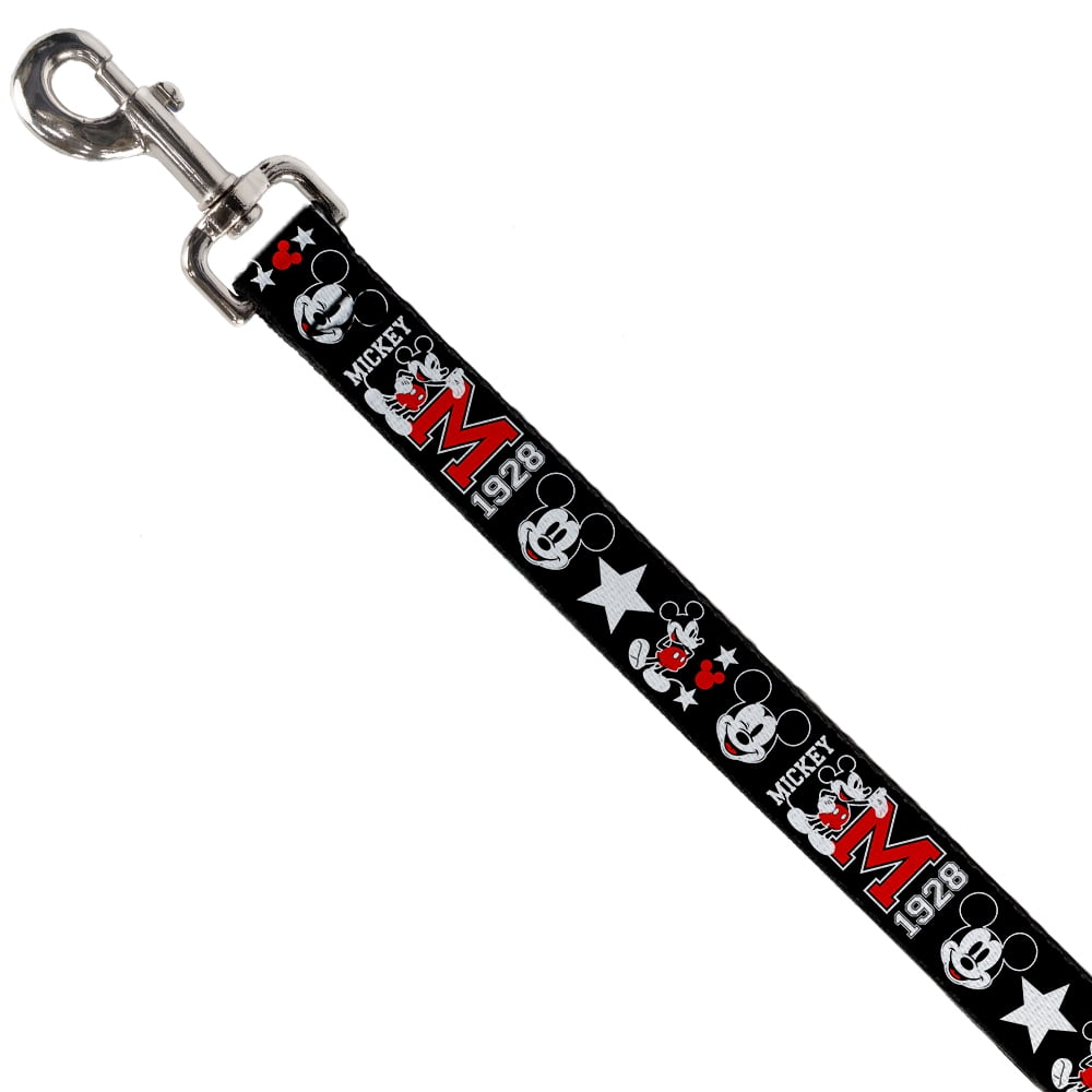 Disney Pet Leash, Dog Leash, Classic Mickey Mouse 1928 Collage Black White Red, 6 Feet Long 1.0 Inch Wide