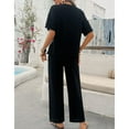 thumbnail image 4 of SWSMCLT Women's Summer 2 Piece Outfit 2 Piece Knit Spring Fall Lounge Set Short Sleeve Sweater Wide Leg Pant Suits Casual Cozy Black Small, 4 of 5
