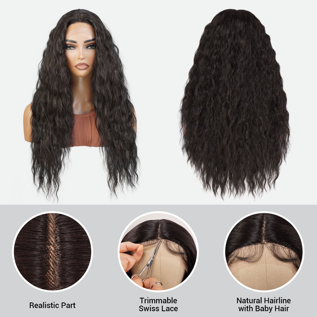 STUDIOCUT BY PROS 26" long wavy loose deep wave Swiss Lace Front Wig Middle part Realistic Hairline for Black women Heat Resistant Synthetic Wig DPL004 (2-DARKBROWN)