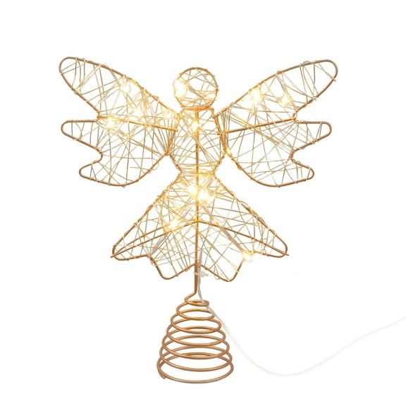 EXHUMKY Golden Iron Christmas Tree Topper with Lights, Elegant Festive Holiday Decoration for Xmas Trees
