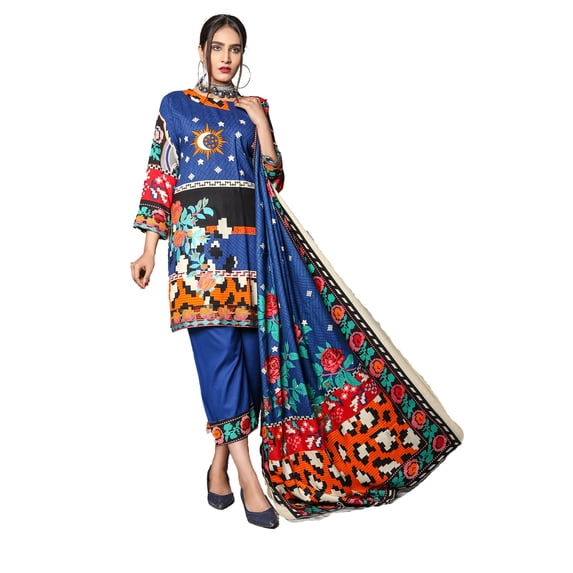 Pakistani Salwar Kameez Indian Dresses for Women Ready to Wear Embroider Merino (Large, Royal Blue)