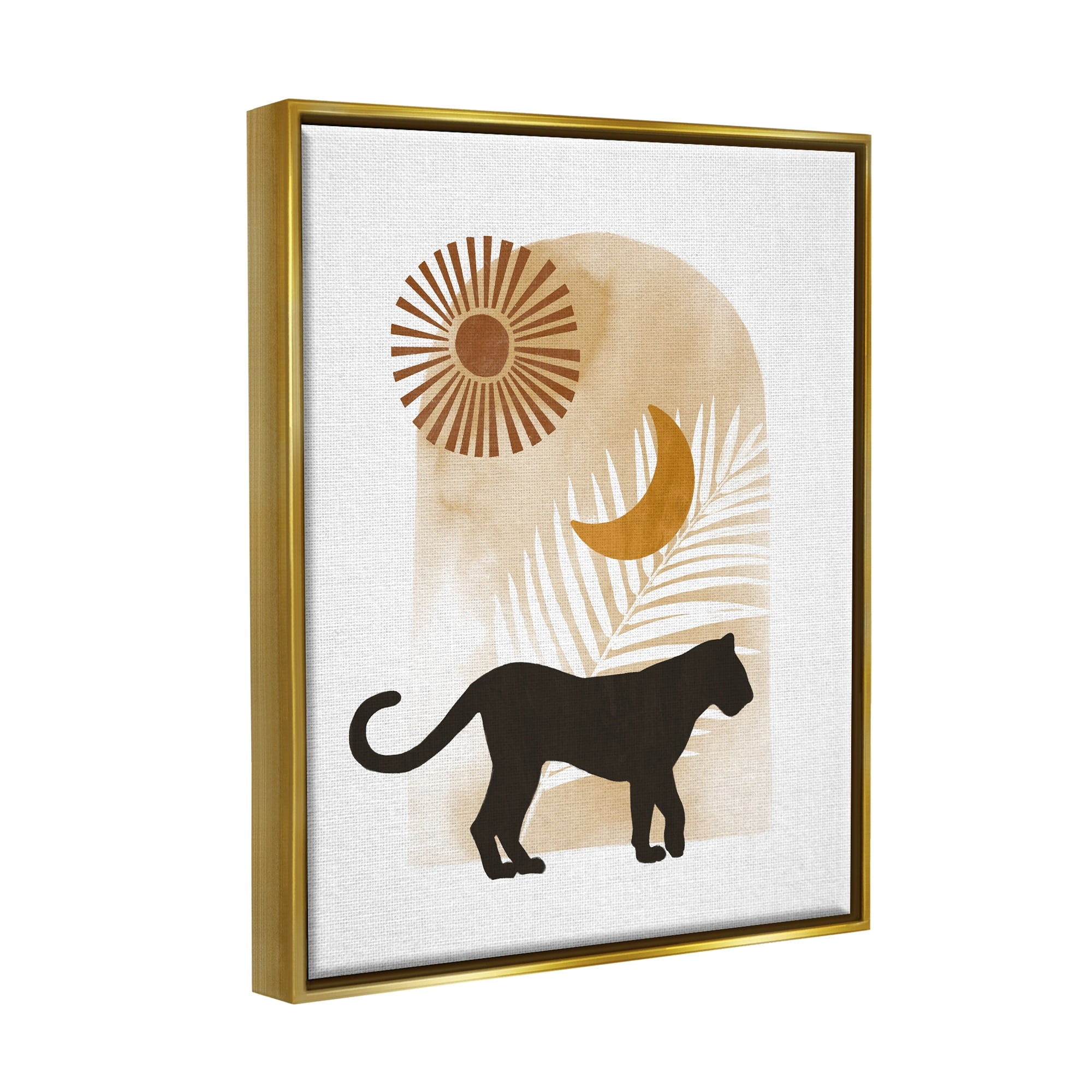 Stupell Industries Boho Panther Silhouette Lunar Solar Botanical Leaf Graphic Art Metallic Gold Floating Framed Canvas Print Wall Art, Design by Ziwei Li