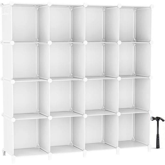 16 Cubby Storage Organizer, Closet Clothes Storage Organizer, Cube Shelves Closet Organizers and Storage Shelves for Clothing Storage with Hammer, Bookshelf for Kids (White)