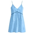 thumbnail image 5 of Afuyipoi Womens 100% Cotton V-Neck Spaghetti Strap Dress, Deep V-Neck Lace Waist A-Line Midi Dress, Soft Breathable Loose Casual Summer Beach Dress For Women Blue Size M, 5 of 9