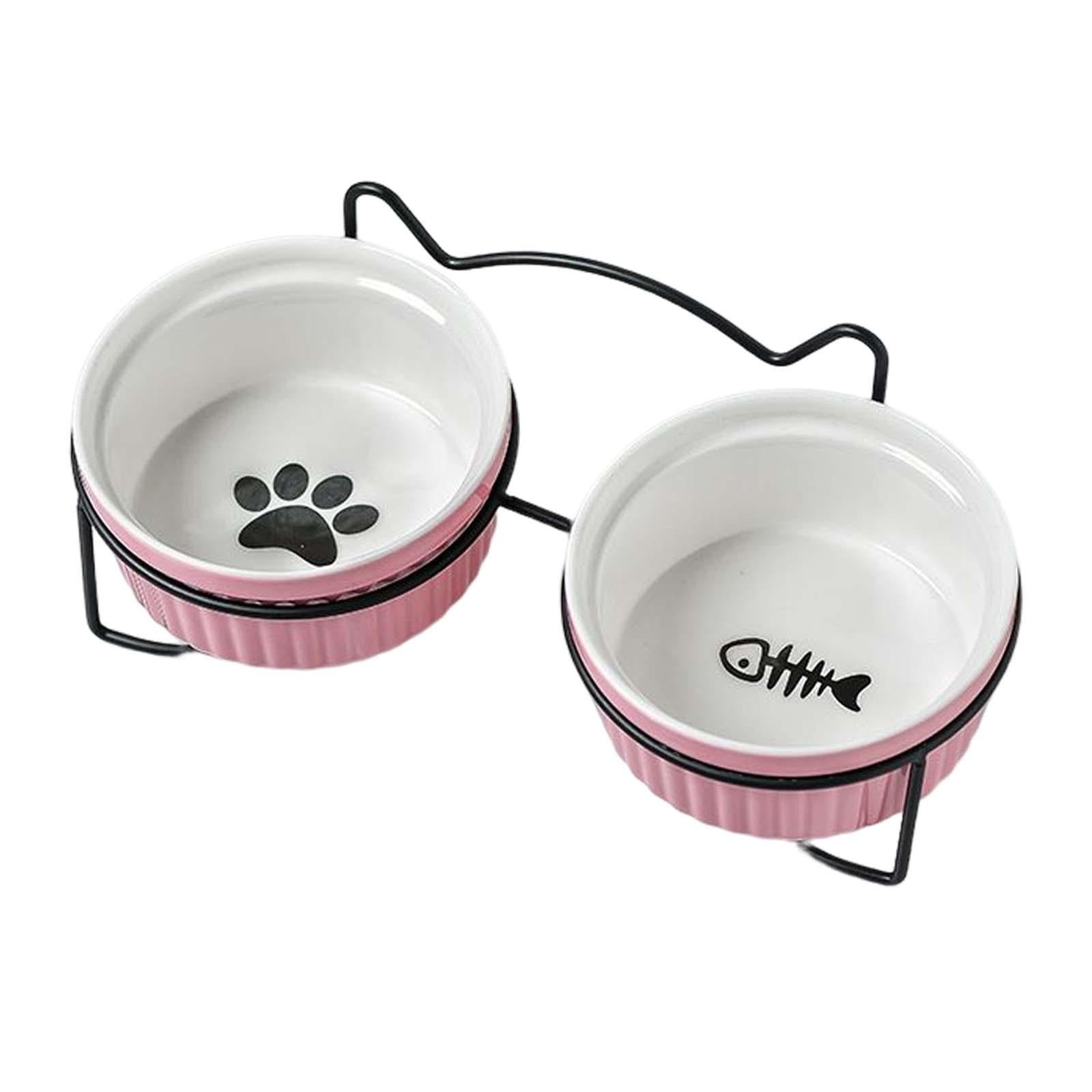 Bvdfgk Raised Cat Bowl Anti Rust Pet Feeding Station Pet Slow Feeder with Stand Protect black
