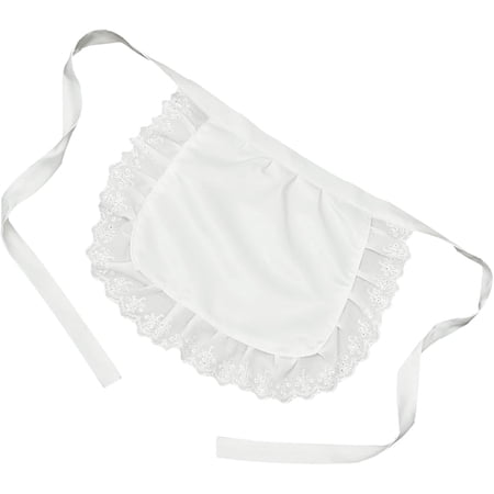 Girls Cosplay Waist Apron Tight Costume Ruffled Maid Half Apron Cooking Apron, White Women Waist Apron