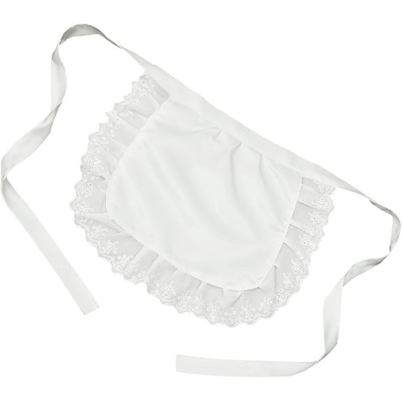 Girls Cosplay Waist Apron Tight Costume Ruffled Maid Half Apron Cooking Apron, White Women Waist Apron