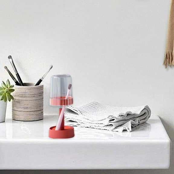 LSLJS Toothbrush Holder with Cup/Cover, Toothbrush Travel Case Stand for Bathroom Countertop Plastic Storage Organizer, Electric Toothbrushes