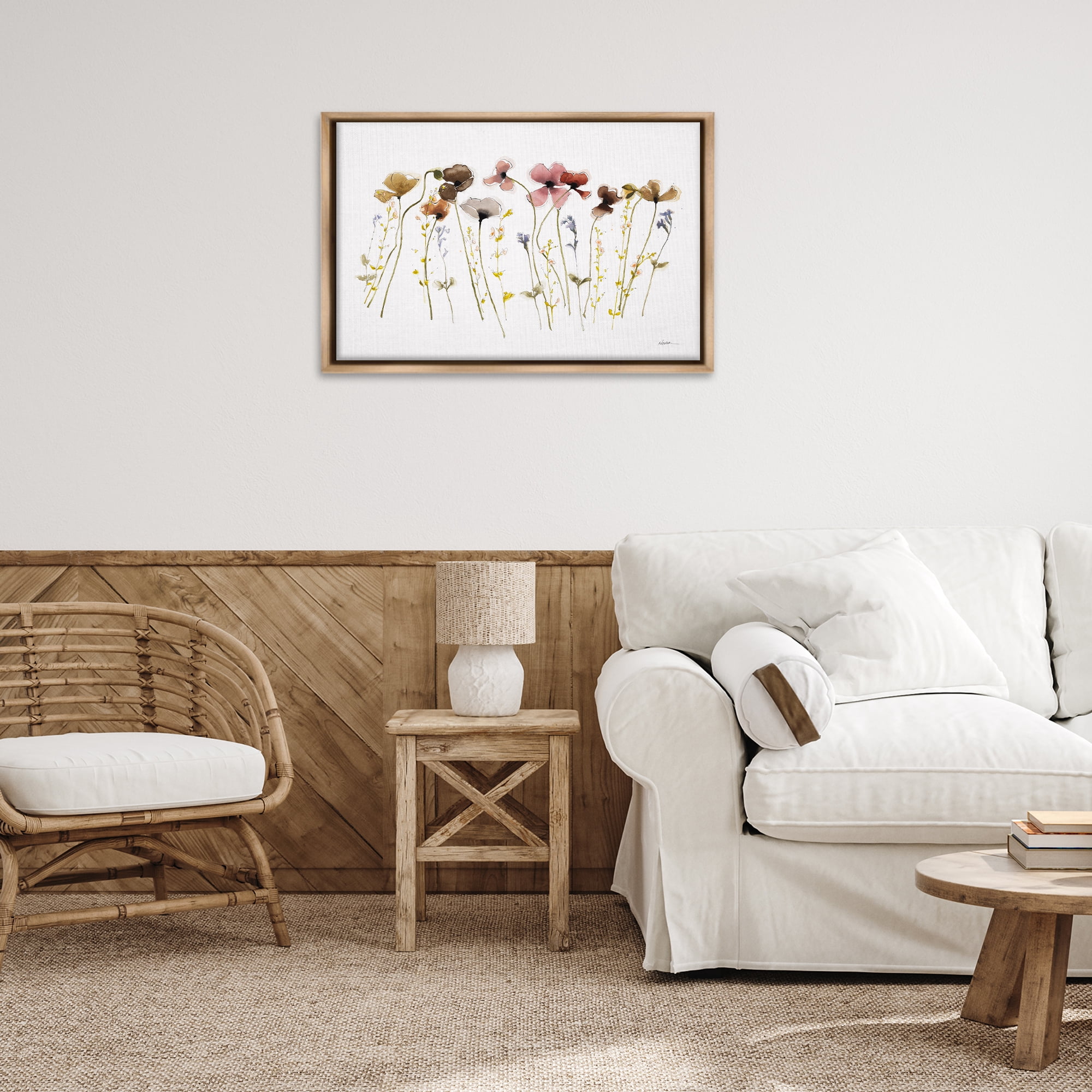 Stupell Industries Spring Poppy Sprigs Botanical & Floral Painting Brown Floater Framed Art Print Wall Art, 31 x 21