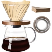 17oz Pour Over Coffee Maker, High-Heat Borosilicate Glass with Reusable Stainless Steel Filter and Cork Grip - Made in Portugal
