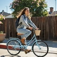 thumbnail image 3 of ACEGER 24 inch woman bike, single speed bicycle with rattan basket and rear rack, blue, 3 of 5