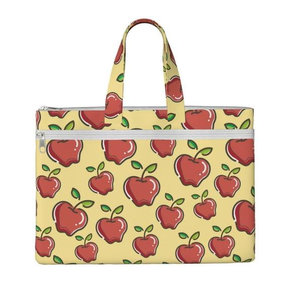 Honeii Apple Print Canvas Tote Bag with Compartments Laptop Tote Bag Large Tote Bag