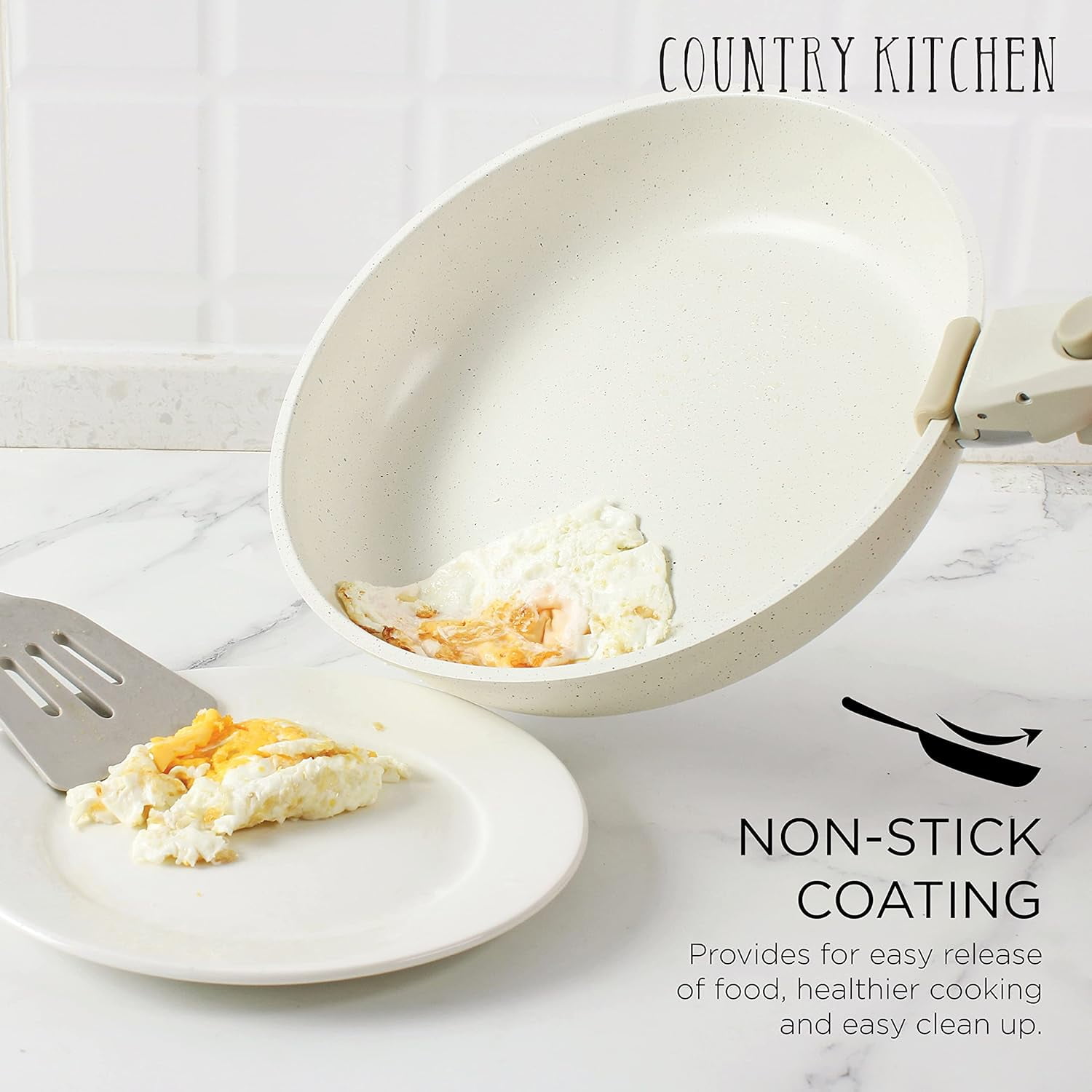 Country Kitchen 13-Pc Pots and Pans Set with Removable Handles Nonstick Cookware Set, Cream