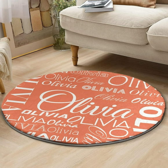 Custom Rug with Name Text Personalized Round Rugs Super Soft Faux Rabbit Fur Circular Rugs for Boys Girls Room Bedroom Home Decor