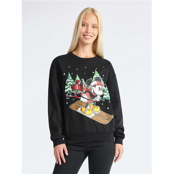 Disney Mickey Mouse Women's Christmas Sweatshirt with Long Sleeves, Sizes XXS-XXL