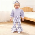 thumbnail image 2 of Outfits for Girls Valentine's Day Heart Print Long Sleeve Bodysuit and Flared Pants Ensemble Toddler Soft Two Piece Set Purple 9 Months-12 Months, 2 of 7