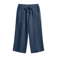 thumbnail image 6 of Horkkom Linen Pants Women Summer Elastic Waist Capris Pants Casual Flowy Beach Pants with Pockets S, 6 of 8