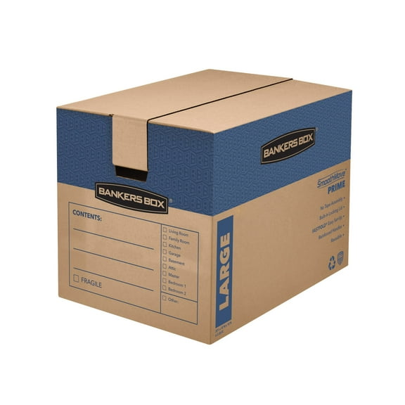 SmoothMove Prime Moving and Storage Boxes, Regular Slotted Container (RSC), 24" x 18" x 18", Brown Kraft/Blue, 6/Carton