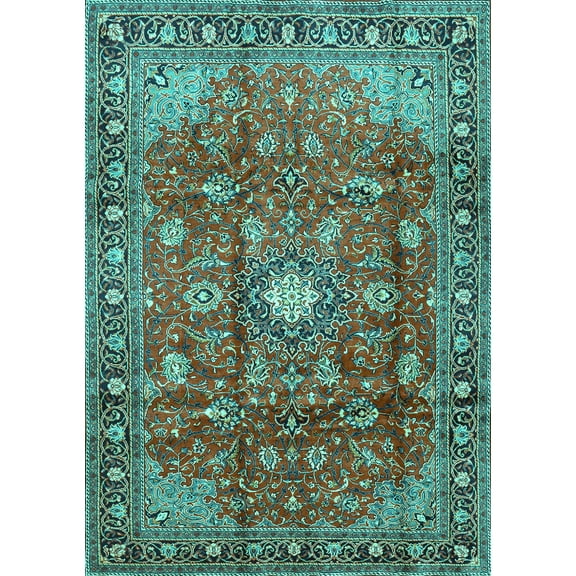 Ahgly Company Machine Washable Indoor Rectangle Persian Turquoise Blue Traditional Area Rugs, 5' x 7'