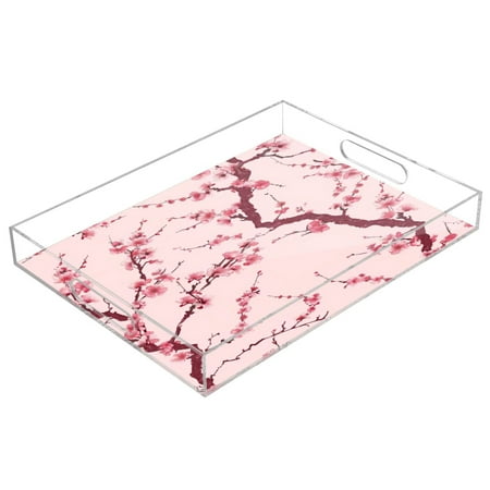 

Acrylic Tray 15.7*11.8*1.9 Inch Transparent Tray Food Tray Tea Cup Tray Serving Trays Cosmetics Storage Kitchen Table Bathroom Sundry Storage Pink Plum Seamless