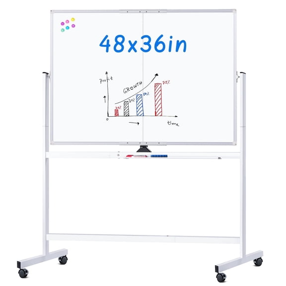 Maxtek Rolling Whiteboard, 48x36 Large Magnetic White Board with Stands, Double-Sided Dry Erase Board on Wheels for Homeschool, Office, School