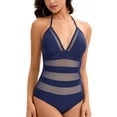 thumbnail image 4 of WAYUTE Womens One Piece Swimsuits Mesh Rash Guard Slim Fit Deep V Neck Sheer Trendy Tummy Control Solid Color Swimwear, 4 of 6