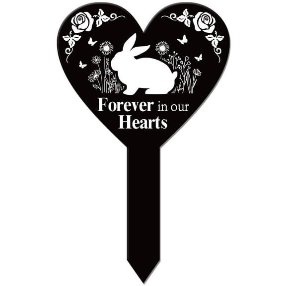 Heart Shaped Rabbit Animals Garden Stake Butterflies Memorial Remembrance Plaque