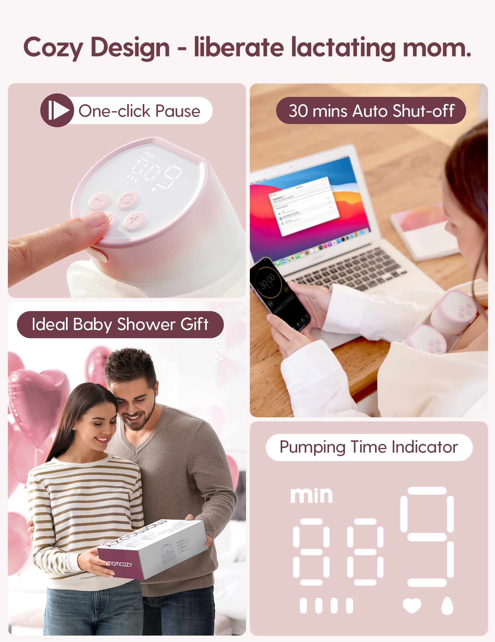  Momcozy Hands-Free Breast Pump S12 Pro, Wearable Pump with  Comfortable Double-Sealed Flange 24mm, 3 Modes & 9 Levels Electric Breast  Pump Portable for Easy Pumping, Smart Display, 1 Pack, White 