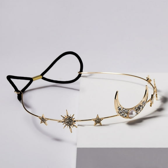 EXHUMKY 1Pc Stars Moon Crown Rhinestone Tiara Bridal Hair Crown Wedding Hair Accessories Multi Color