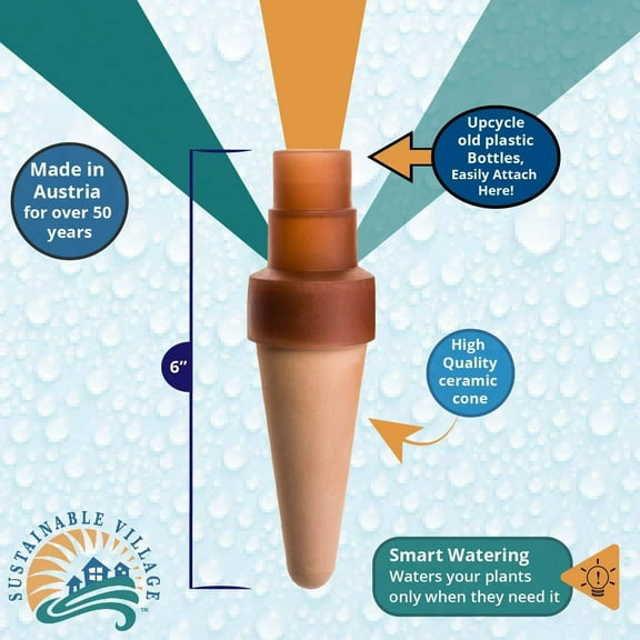 Blumat Bottle Adapter XL (2 Pack): Self Watering Spikes/Houseplant Watering Stakes, Automatic Irrigation System, Use When On Vacation,Terracotta Spikes to use with Recycled Plastic Water Bottles