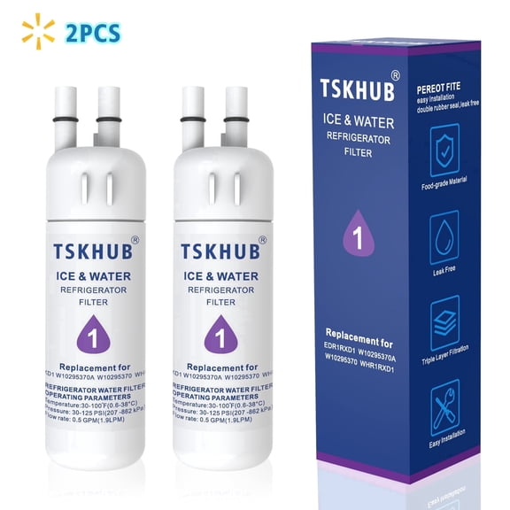 EDR1RXD1 Water Filter 1 Compatible with W10295370A W10295370 EDR1RXD1B 46-9081 46/9930 P5WB2L P8RFWB2L P8WB2L P4RFWB EDRD101G1W, 2-Pack