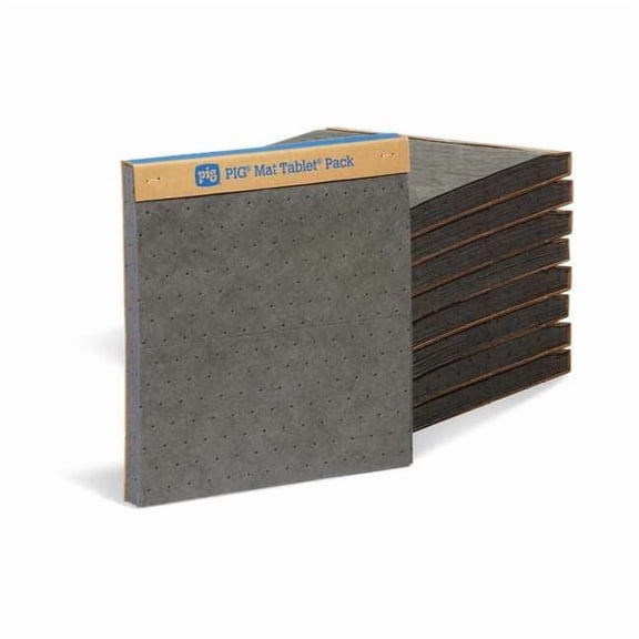 Pig Sorbent Pad, 13 gal, 14 in x 15 in, Universal, Gray, Polypropylene MAT124