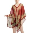 thumbnail image 4 of SWSMCLT Women's Button Down Shirt V Neck Hippie Sheer Poncho Boho Top Long Beach Swing Soft Elegant Loose Chiffon Blouse Burgundy One Size, 4 of 4