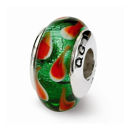 - Mia Diamonds Solid 925 Sterling Silver Reflections Green and Red Hand-blown Glass Bead