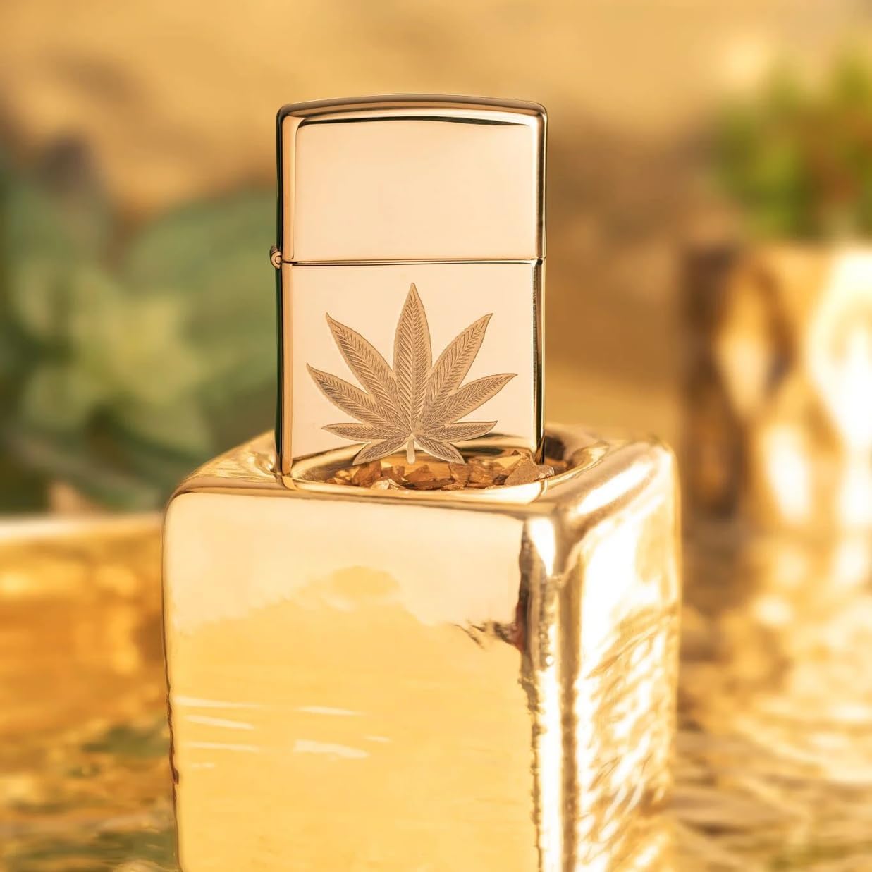 Zippo Lighter - Customized Message on Polished Brass Leaf Pocket Lighter 46560
