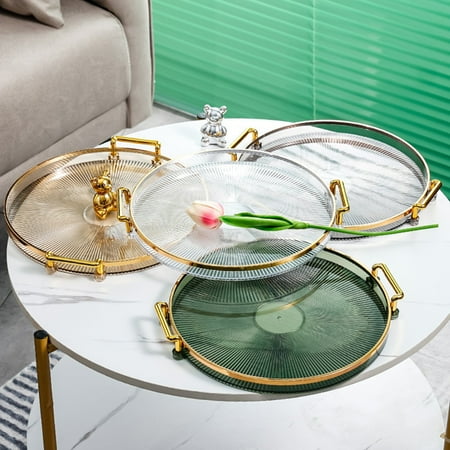 

Yesbay Storage Tray with Double Handle Decorative Plastic Snack Fruit Plate Dish Living Room Desktop Decor for Hotel